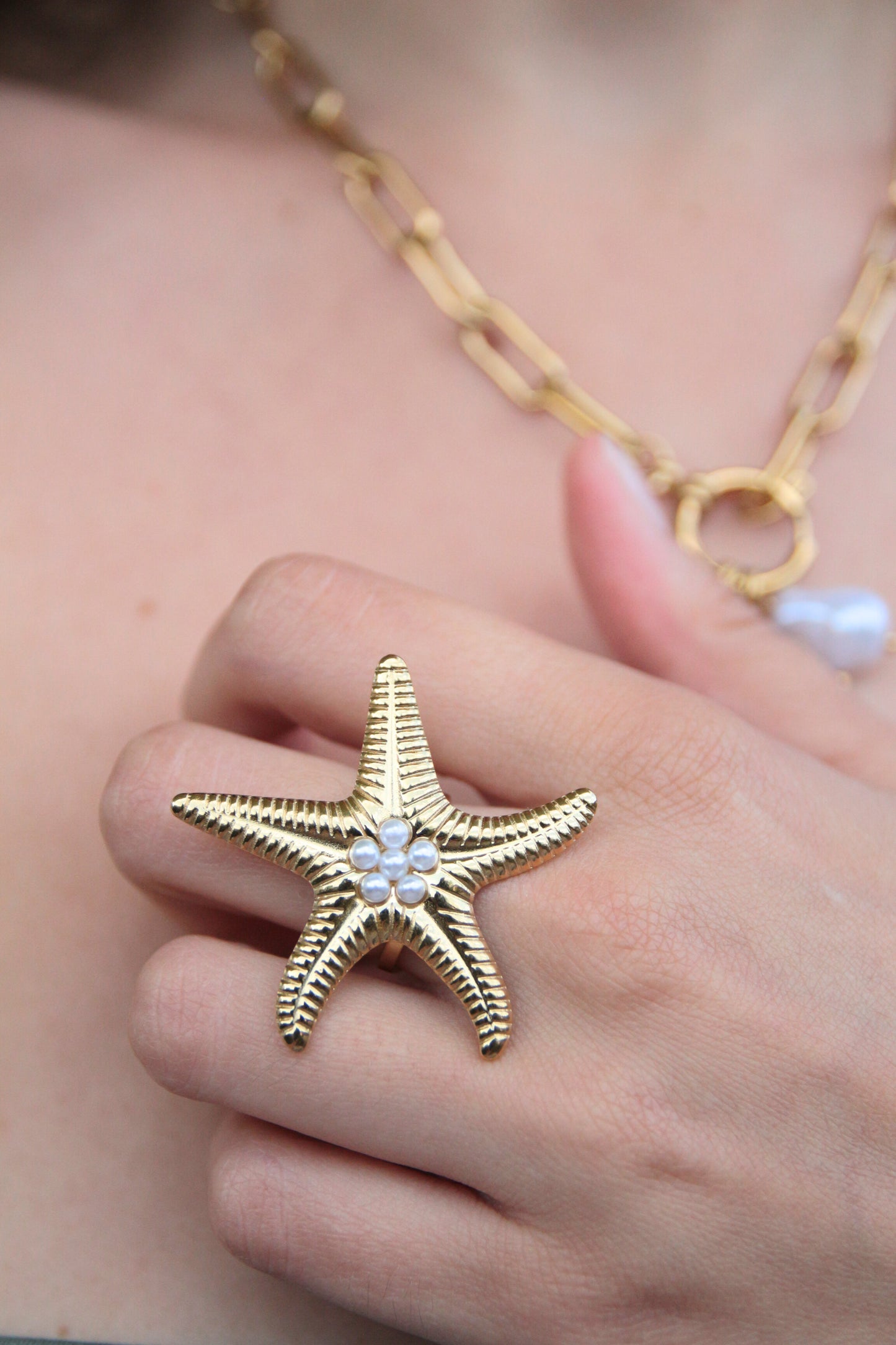 Bague étoile de mer perles