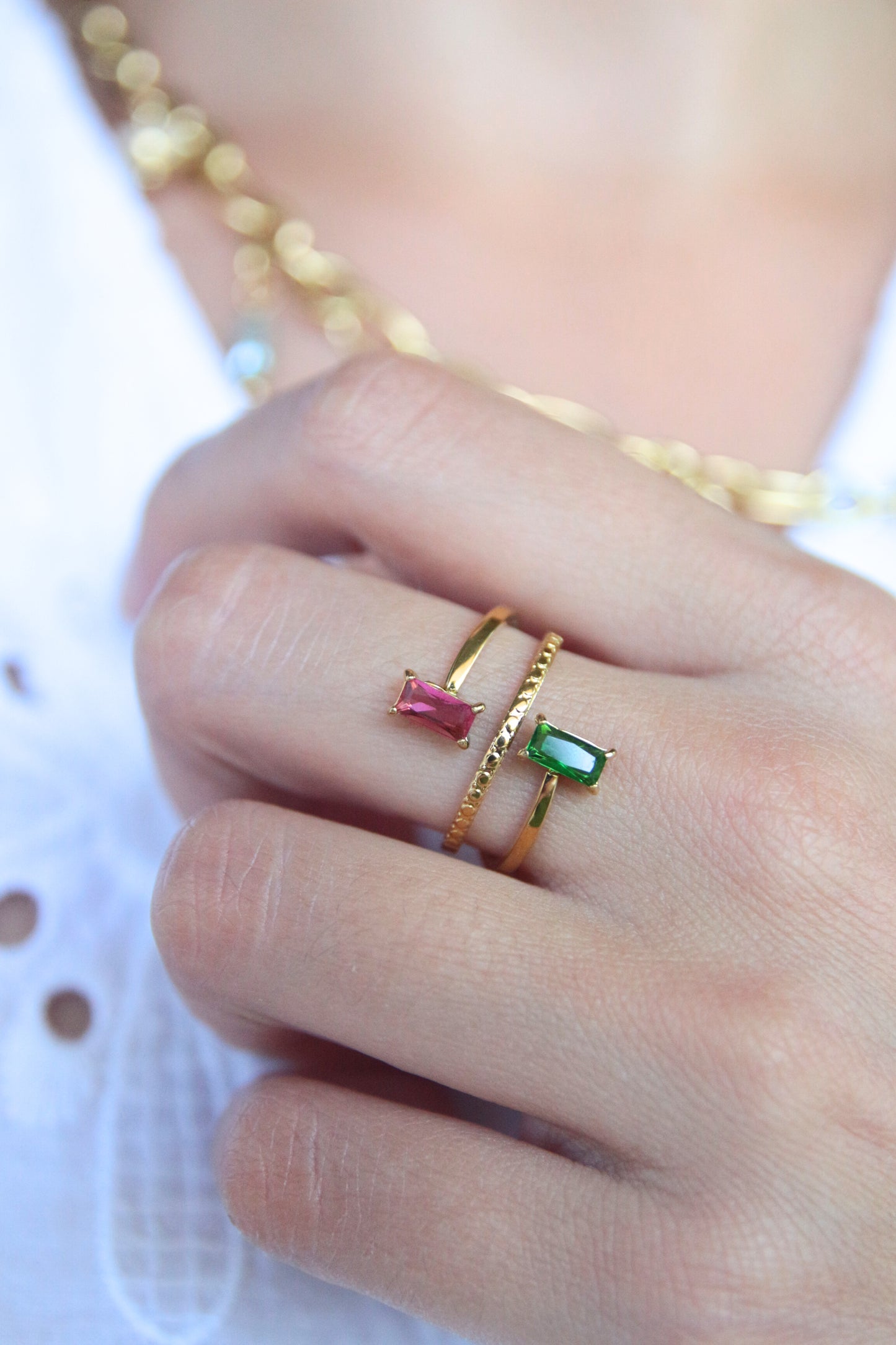 Bague strass rose et vert - JADE