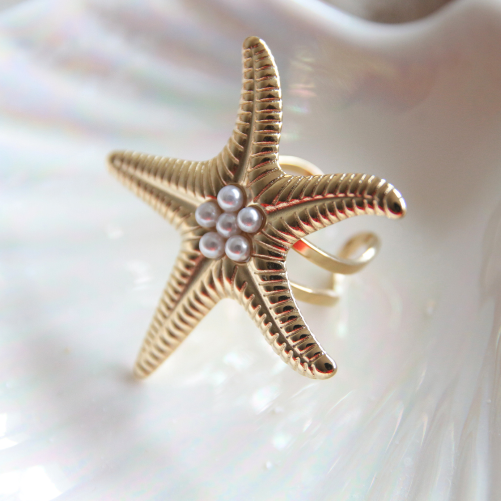 Bague étoile de mer perles