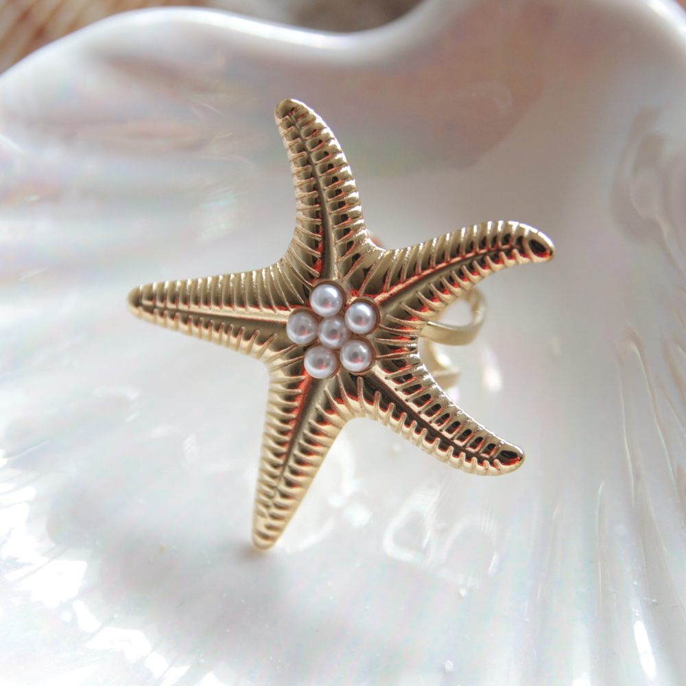 Bague étoile de mer perles
