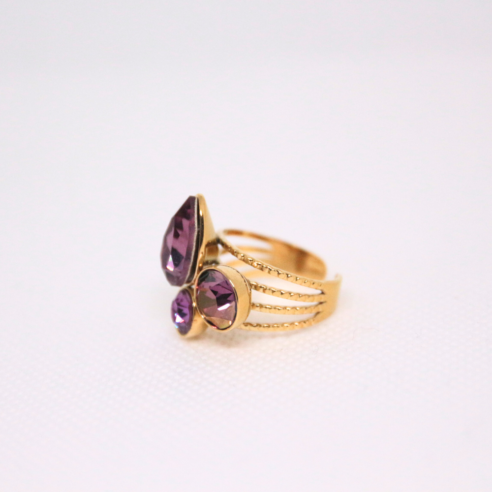 Bague cristaux gouttes prune