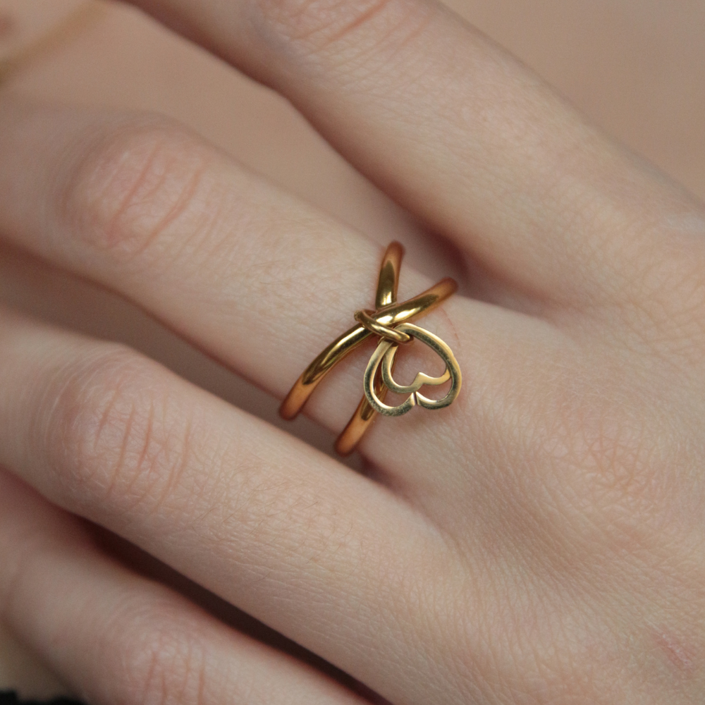 Bague breloque cœurs entrelacés