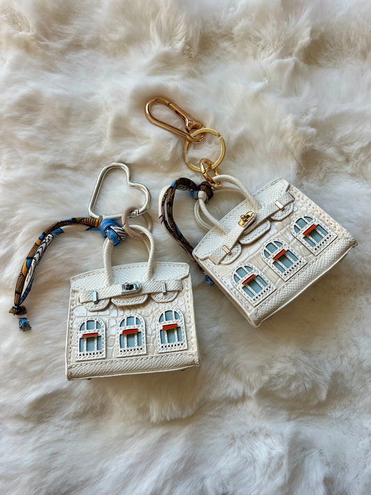 Porte clé mini sac fenêtres blanc - BABY HANNA