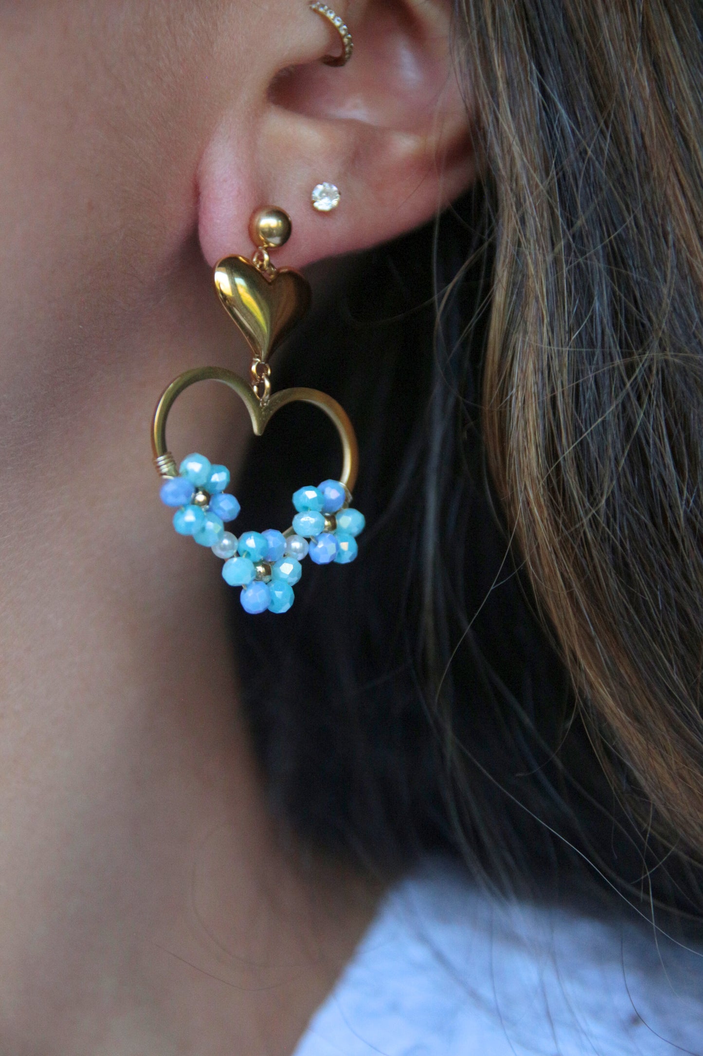 Créoles coeur fleurs bleues - CORALIA