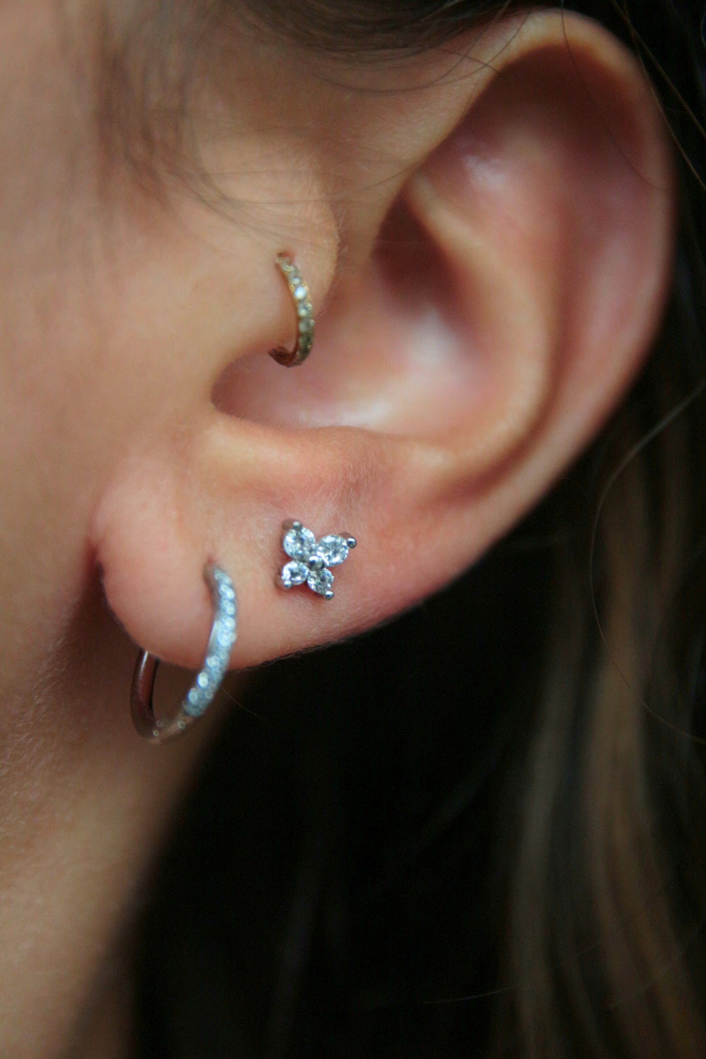 Piercing cartilage papillon argenté