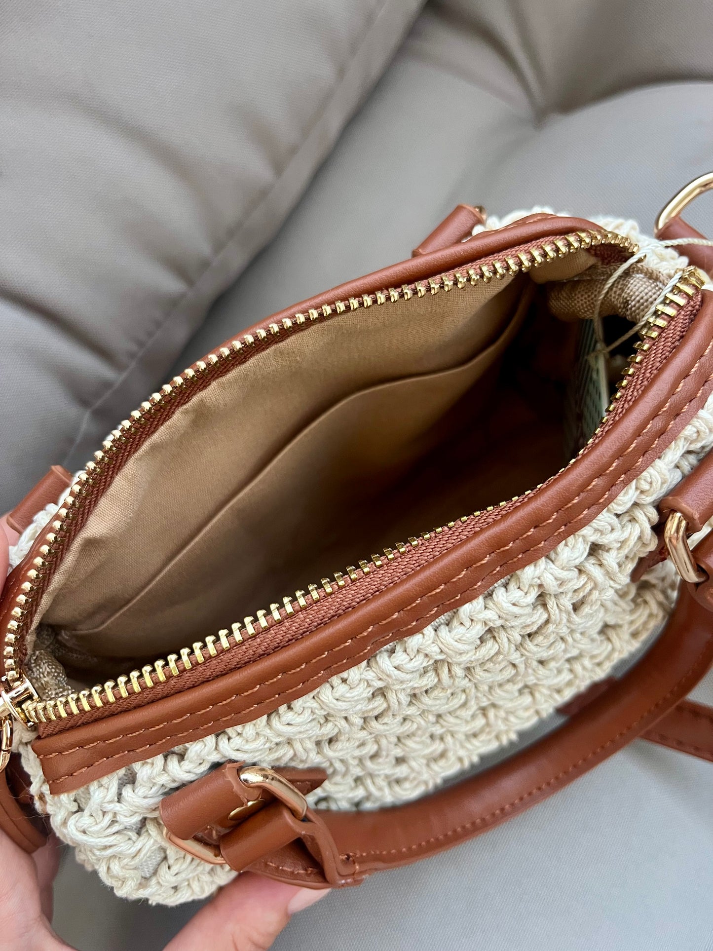 Sac bowling tressé beige - LOU