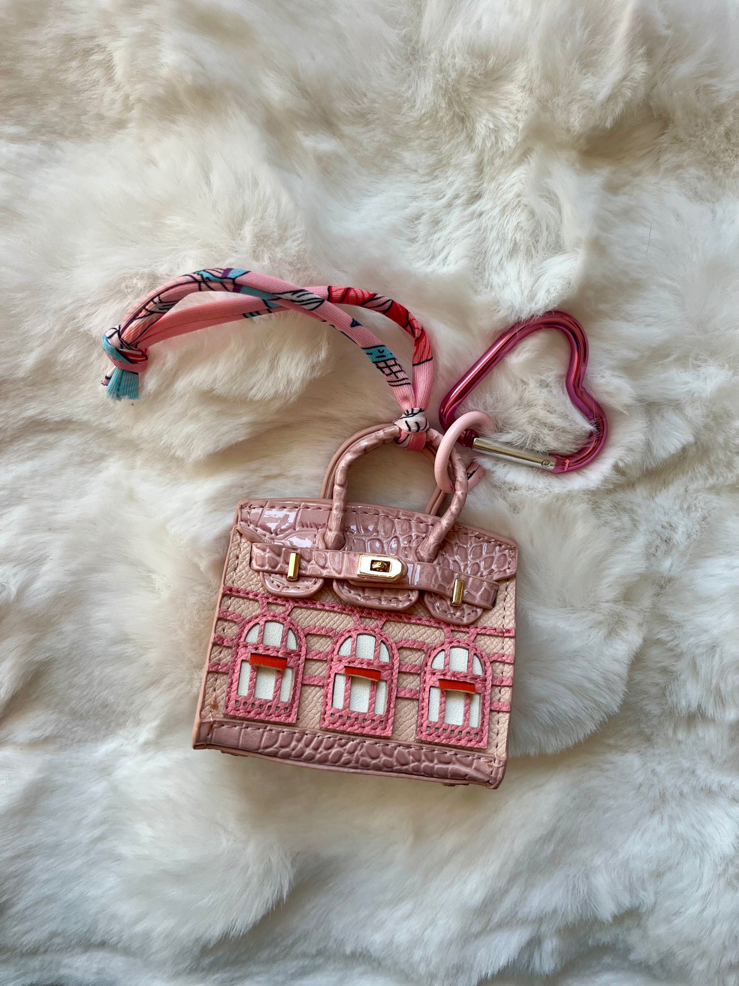 Porte clé mini sac fenêtres rose croco - BABY HANNA
