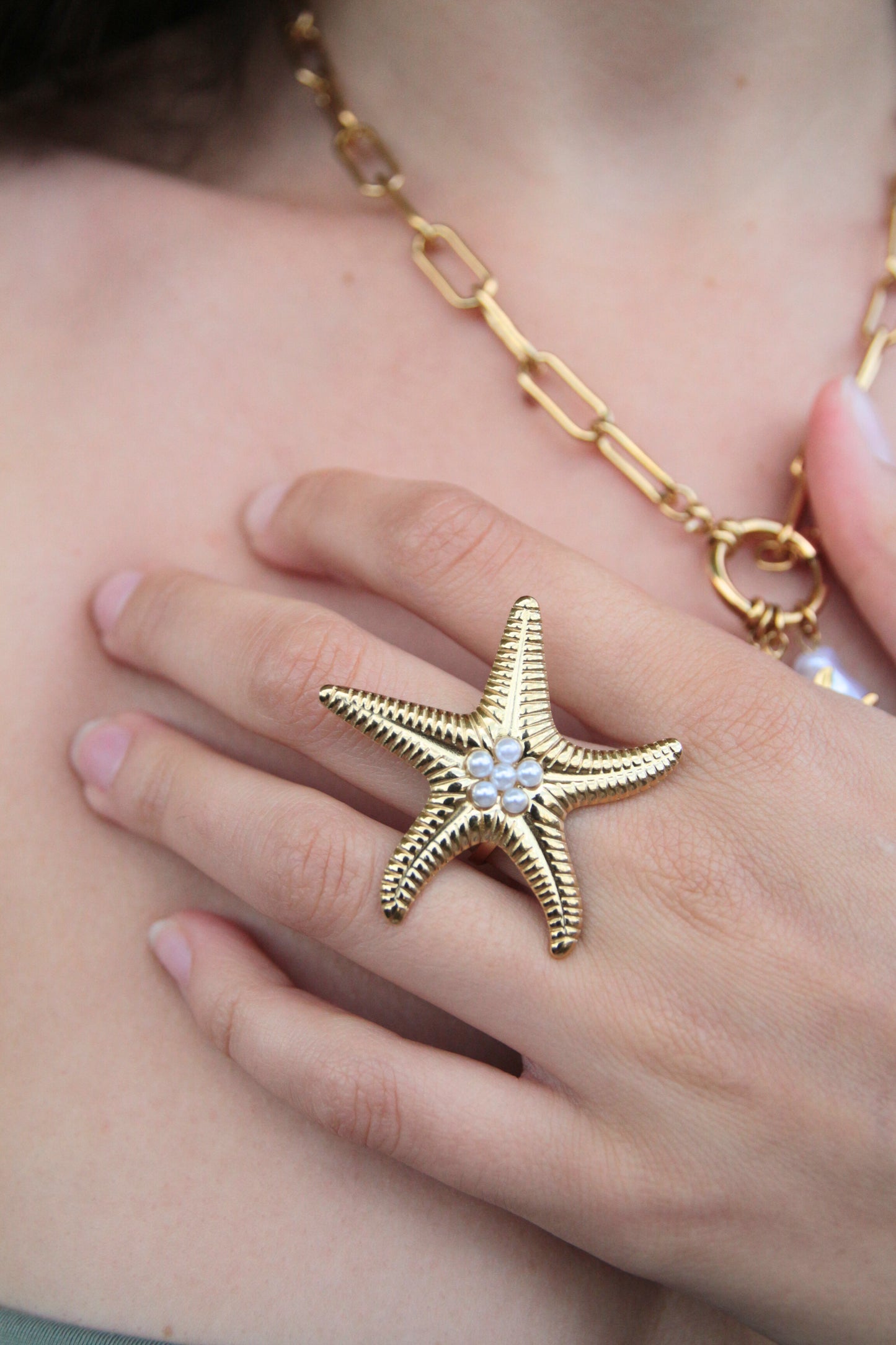 Bague étoile de mer perles