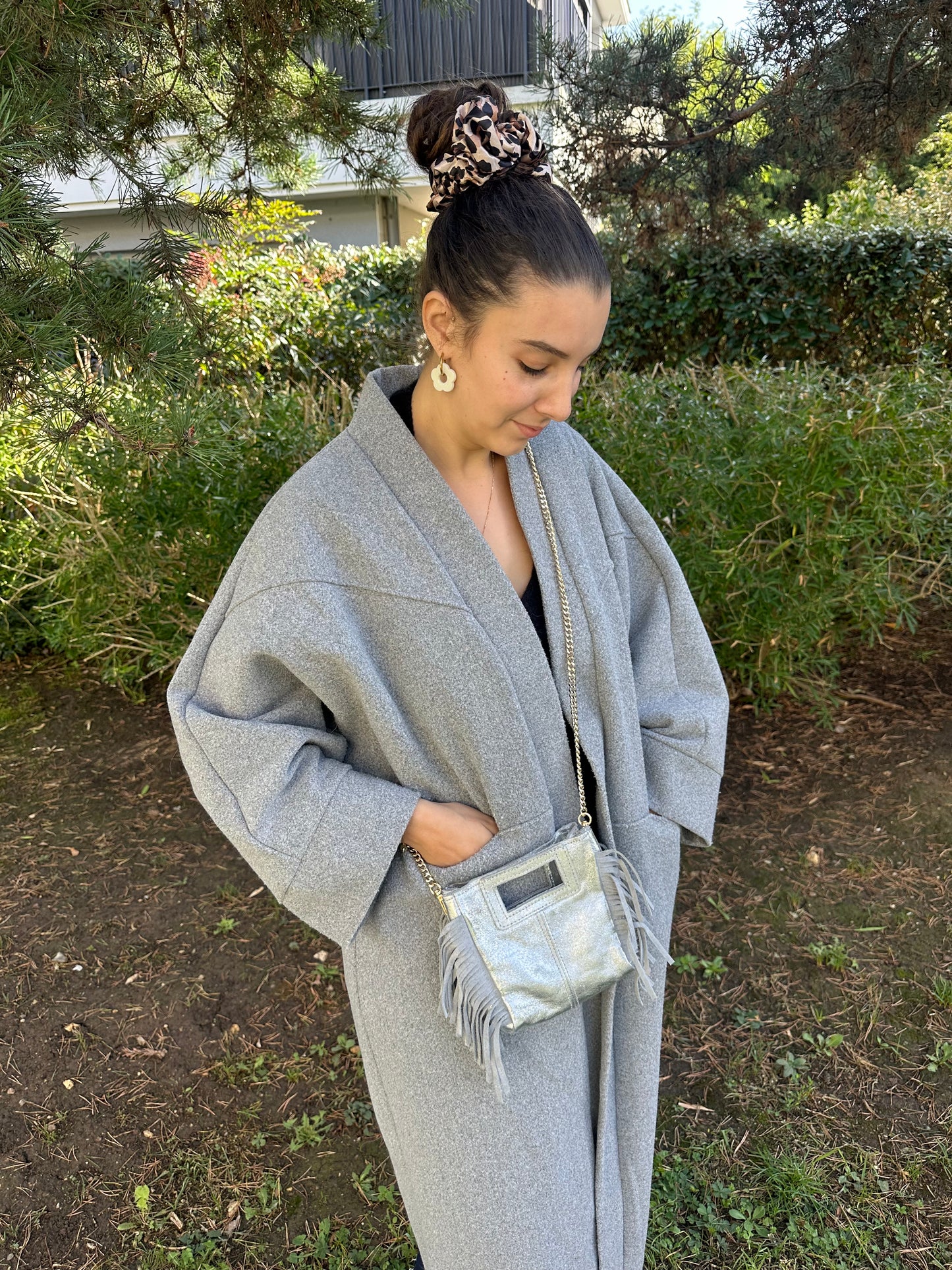 Sac bandoulière cuir irisé argenté - MAYA