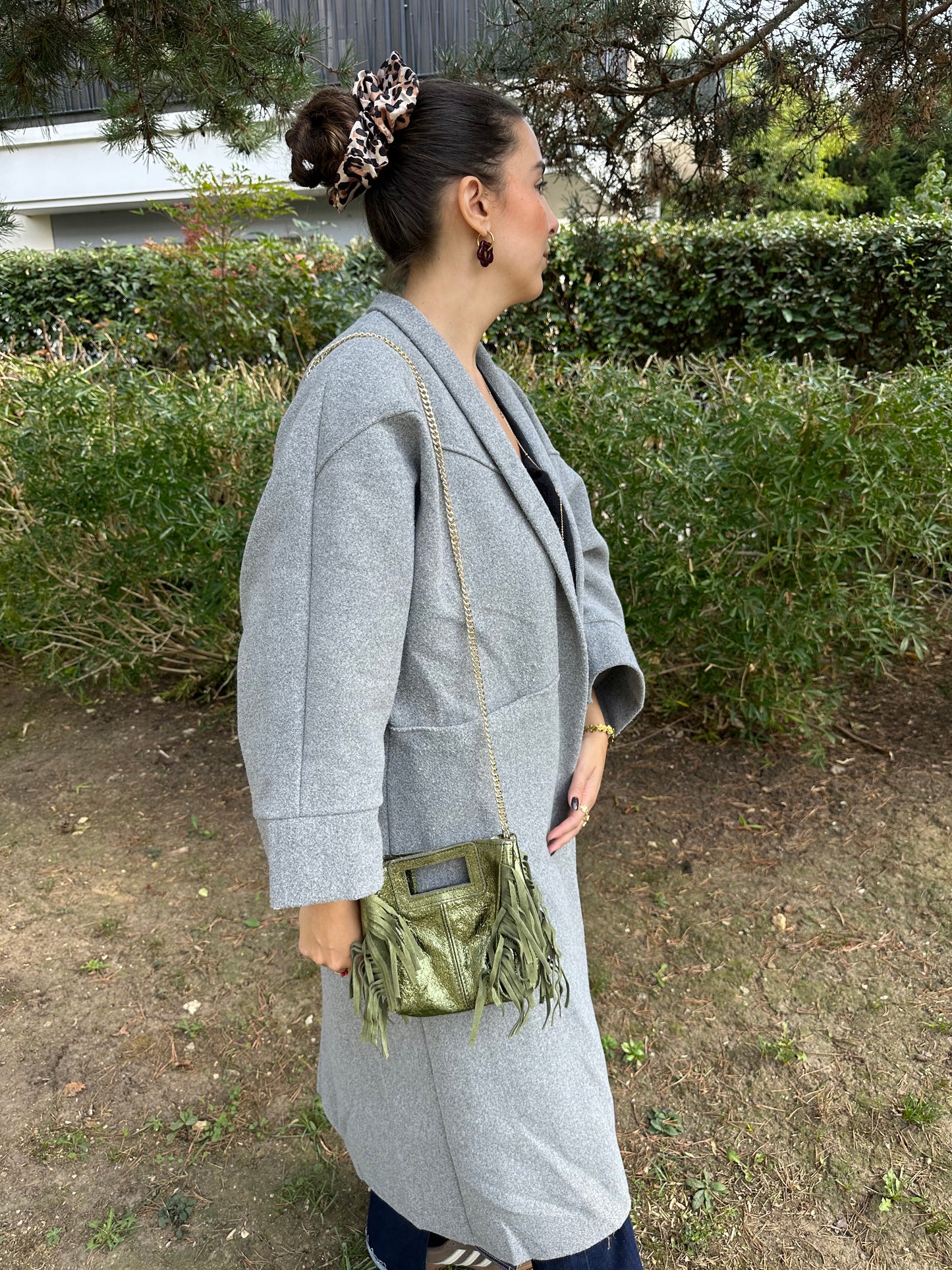 Sac bandoulière cuir irisé kaki - MAYA