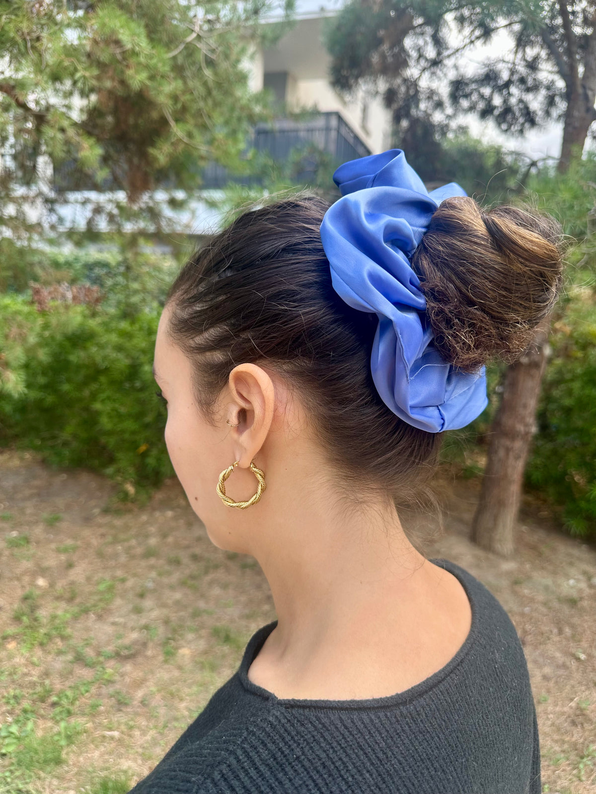 Chouchou satin bleu XL