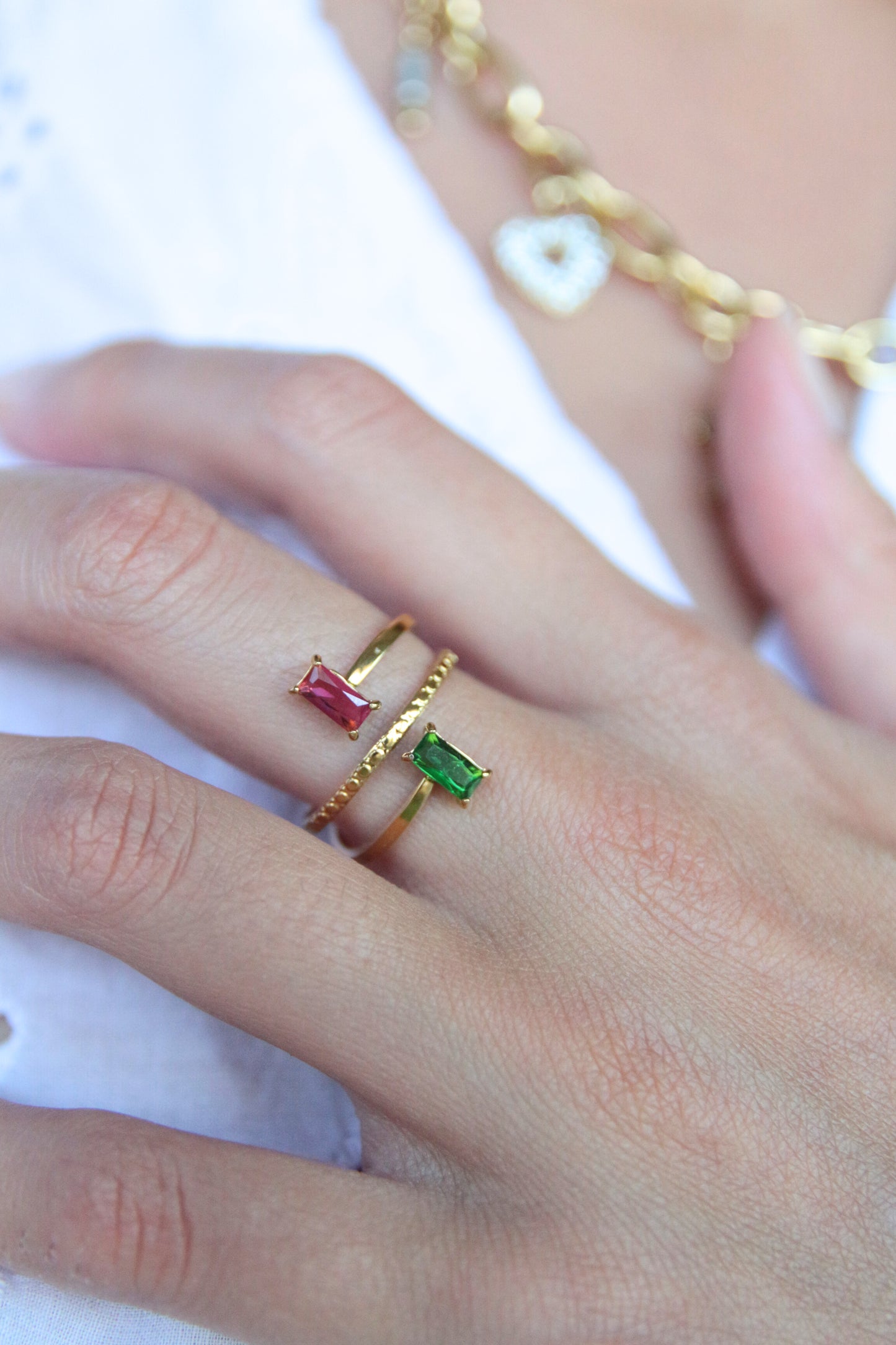 Bague strass rose et vert - JADE