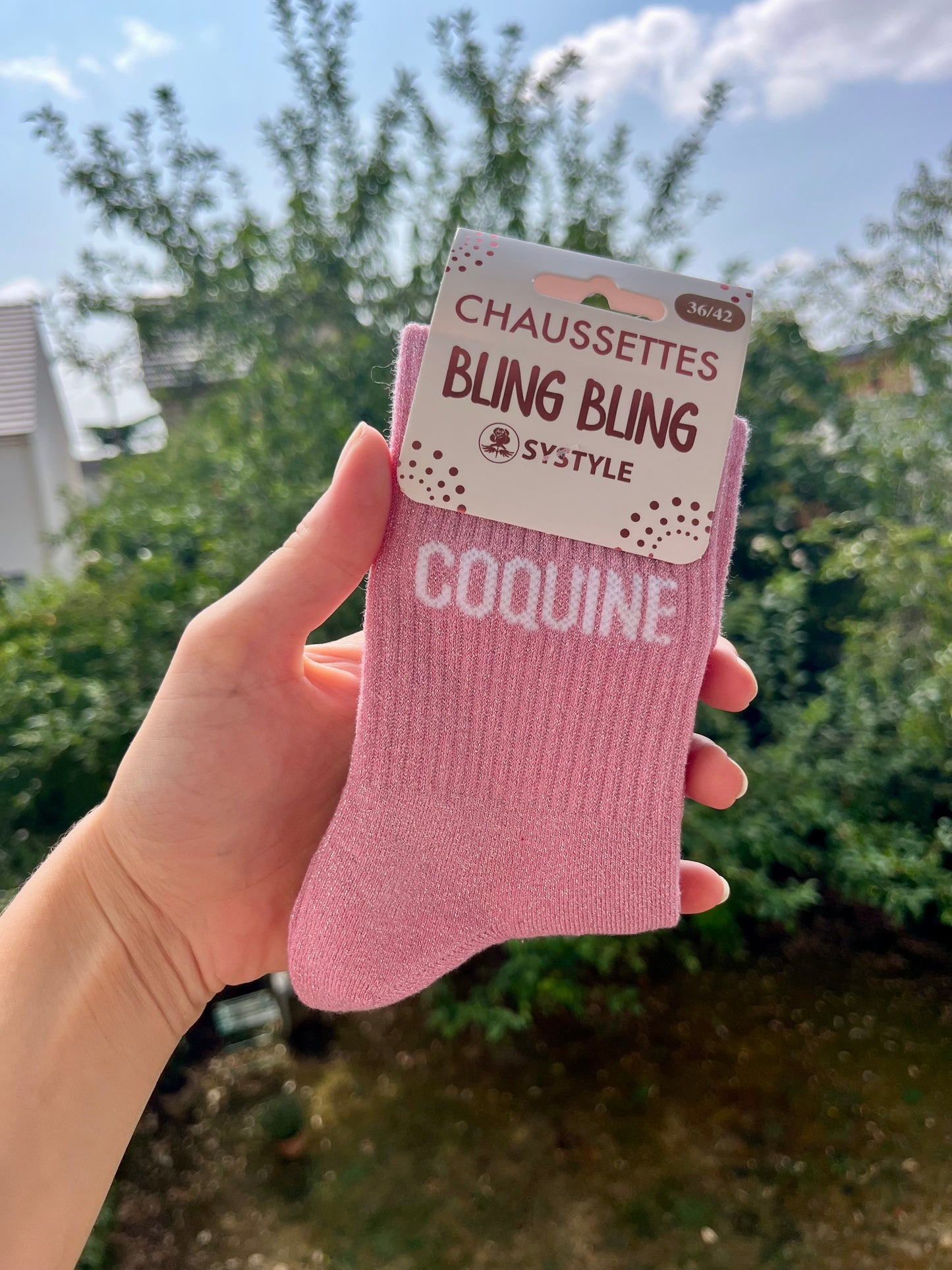 Chaussette paillettes rose - COQUINE