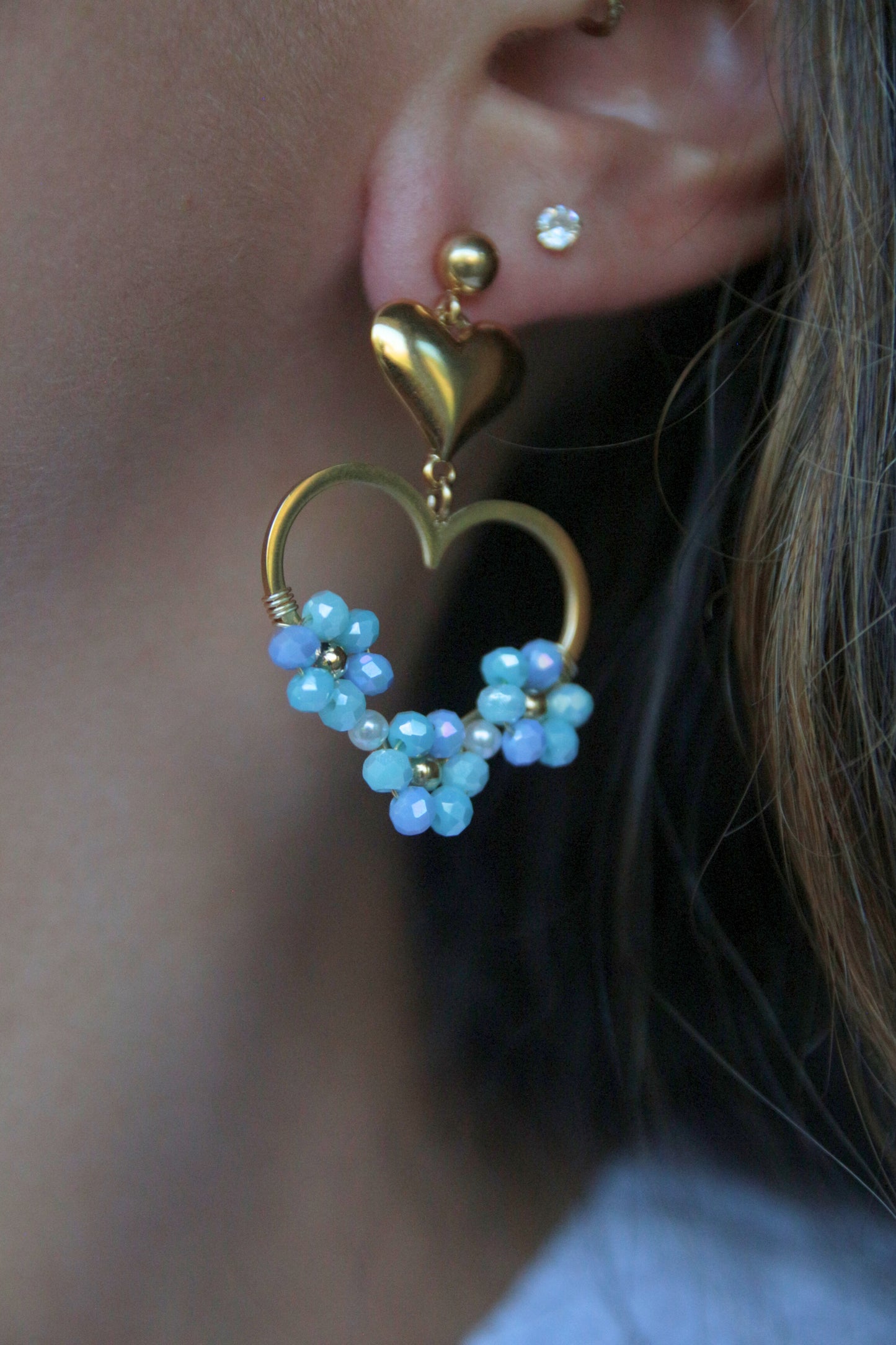 Créoles coeur fleurs bleues - CORALIA