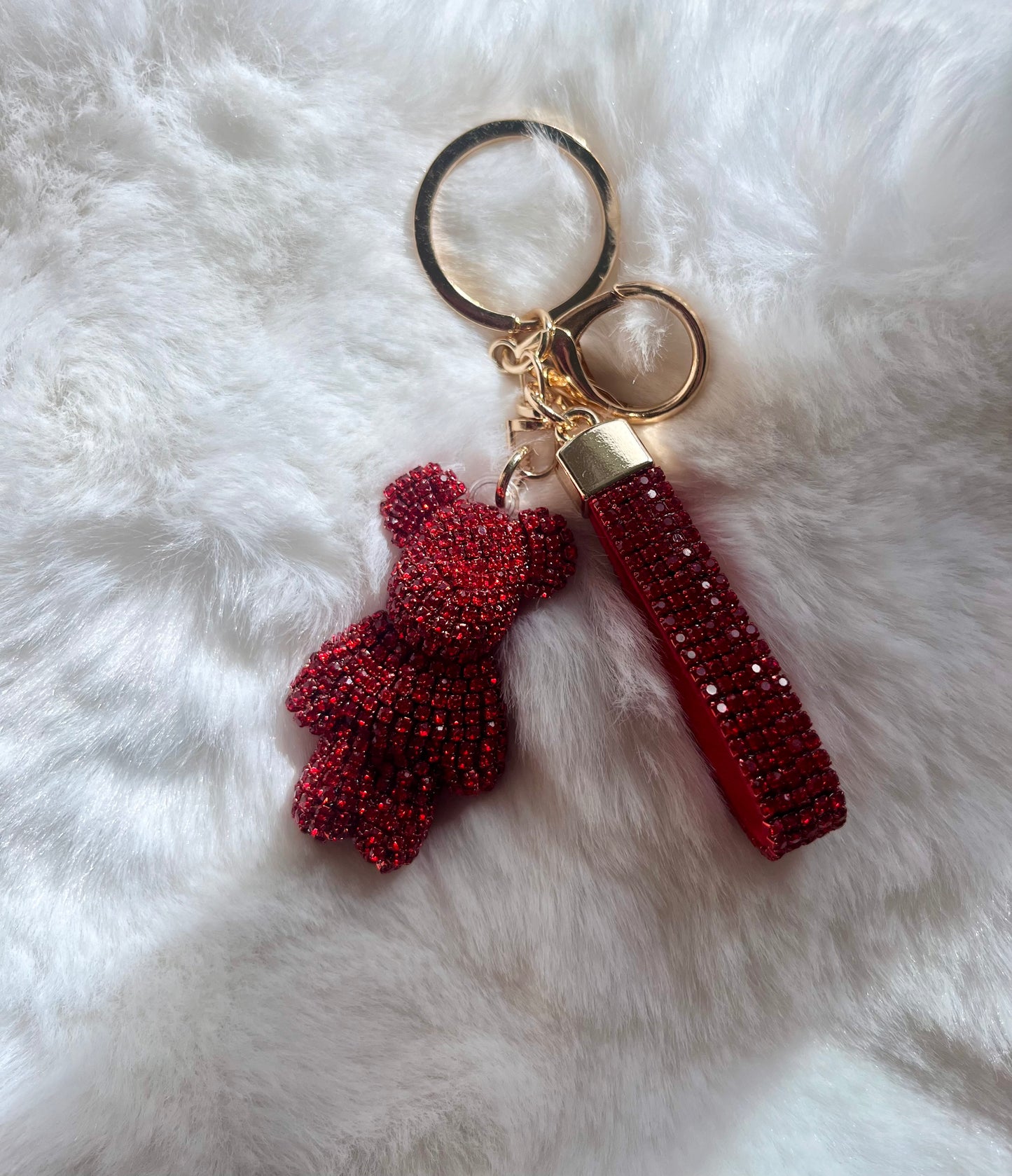Porte clé ours paillettes - ROUGE