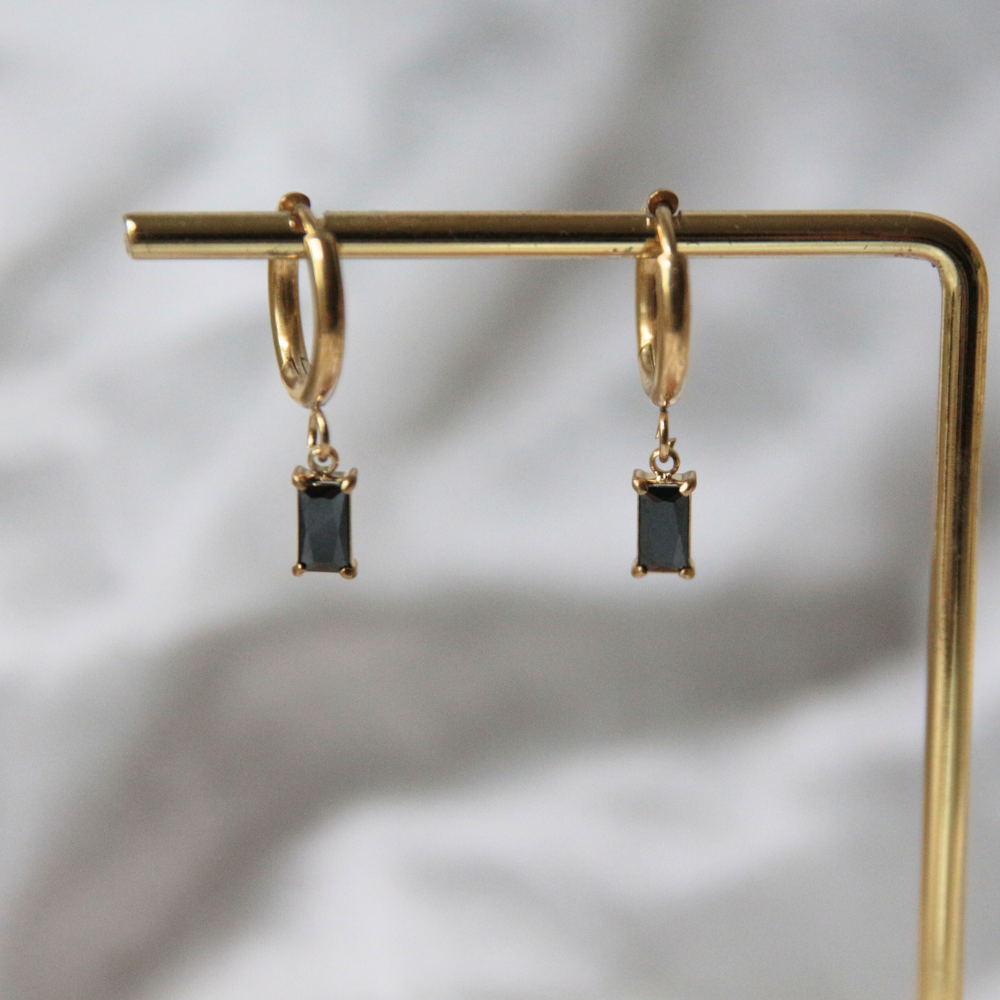 Boucles d'oreilles strass pendantes dorées et noires - AVA