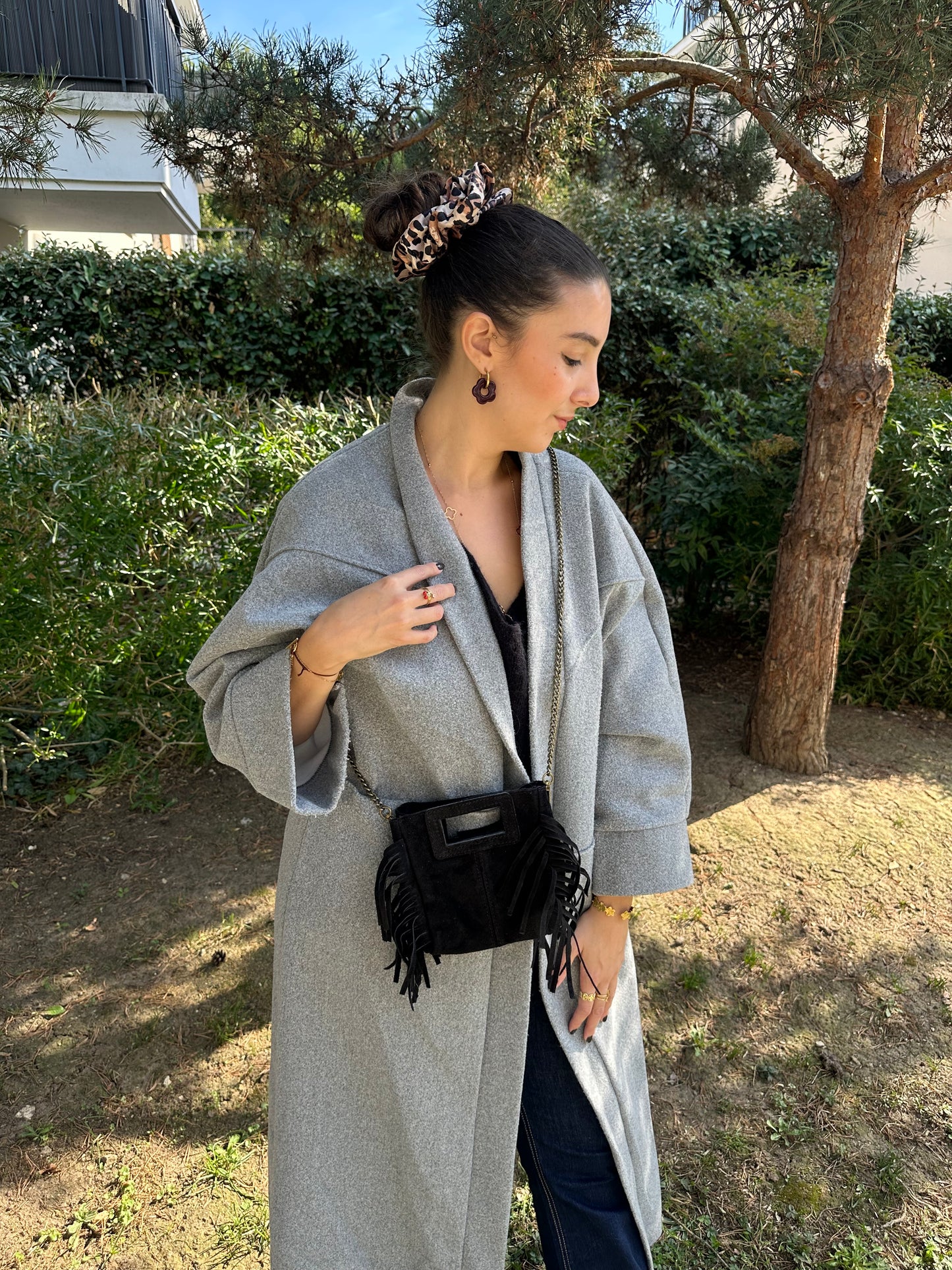 Sac bandoulière daim noir - MAYA