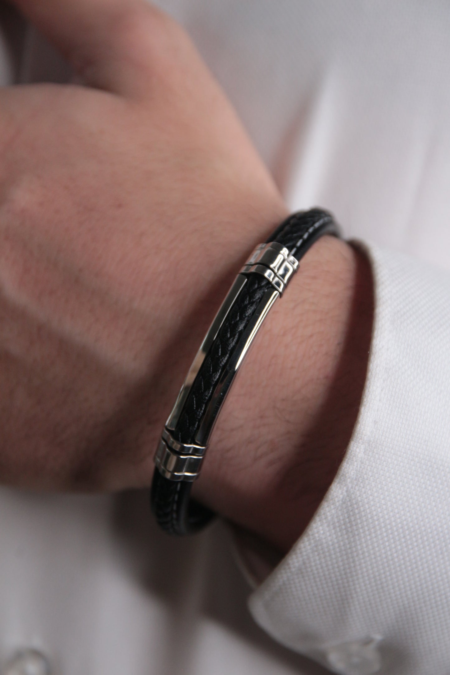 Bracelet cuir homme noir - JAMES