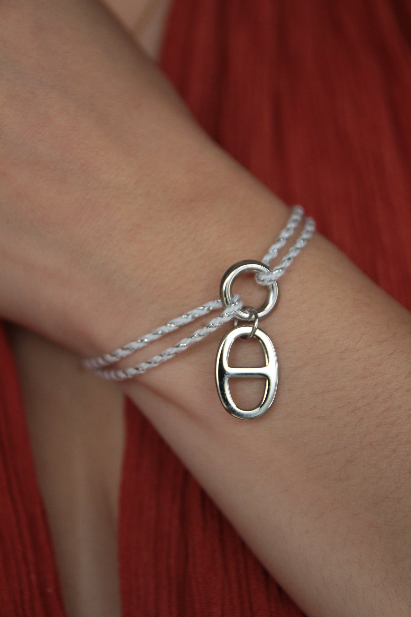 Bracelet cordon maille marine argenté