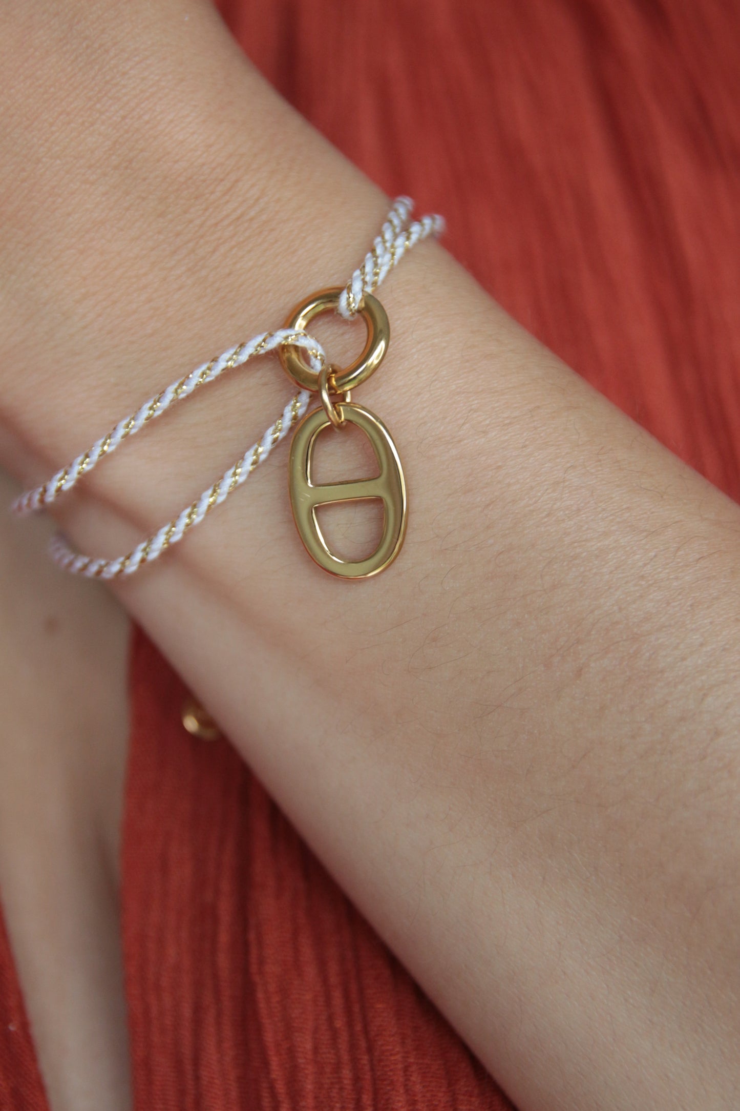 Bracelet cordon maille marine doré