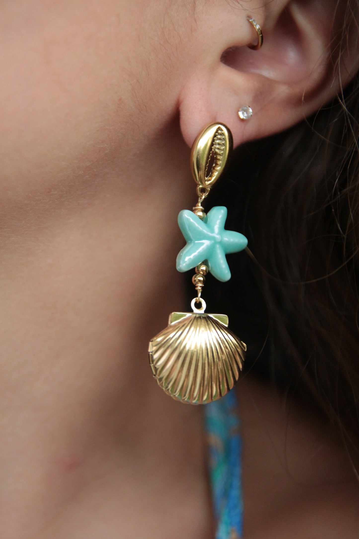 Boucles d'oreille coquillage étoile bleue - TAHITI