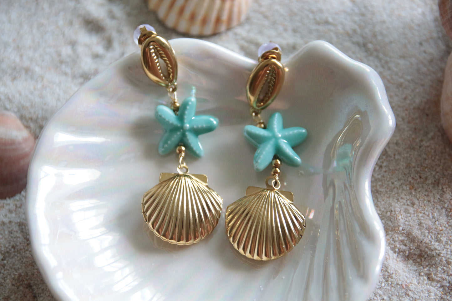 Boucles d'oreille coquillage étoile bleue - TAHITI