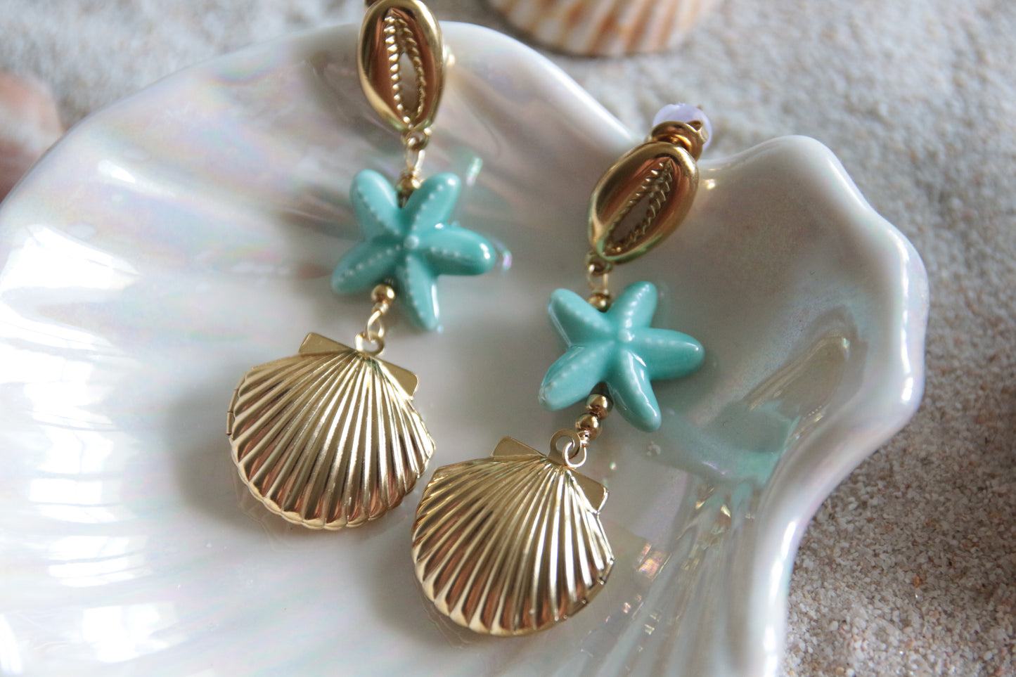 Boucles d'oreille coquillage étoile bleue - TAHITI