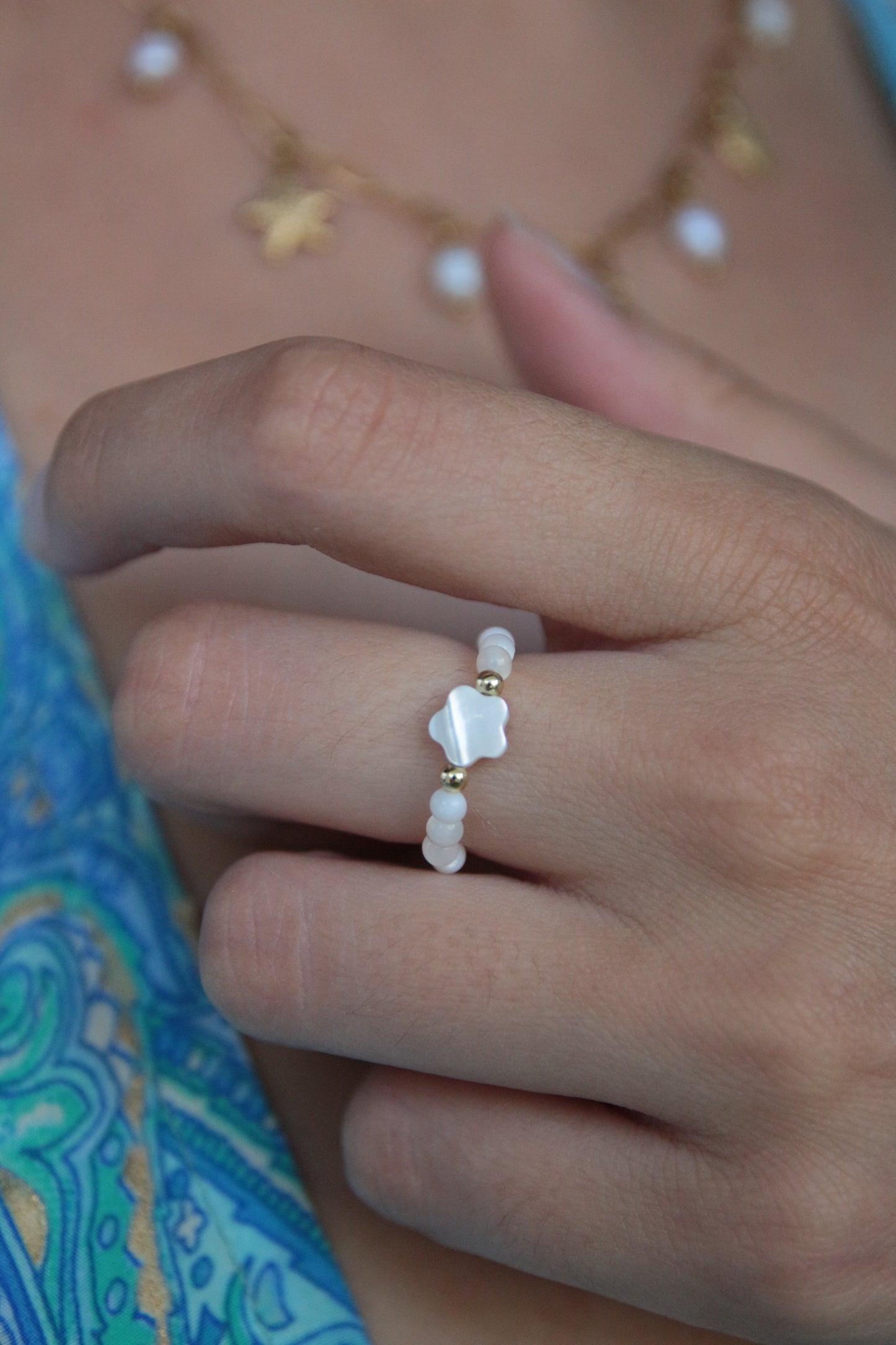 Bague perles coréennes blanches