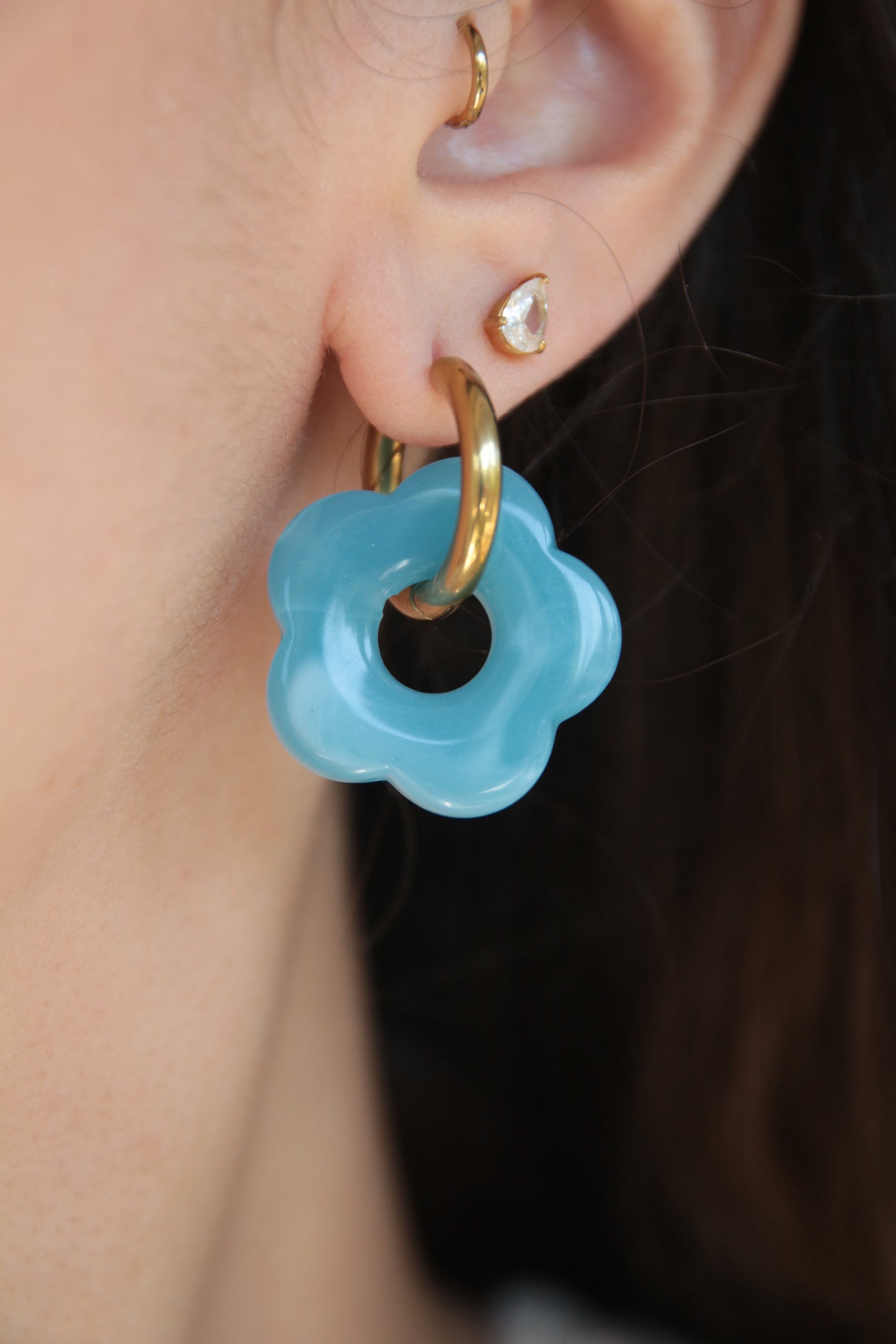 Boucles d'oreilles fleur résine bleu ciel - FLORINE