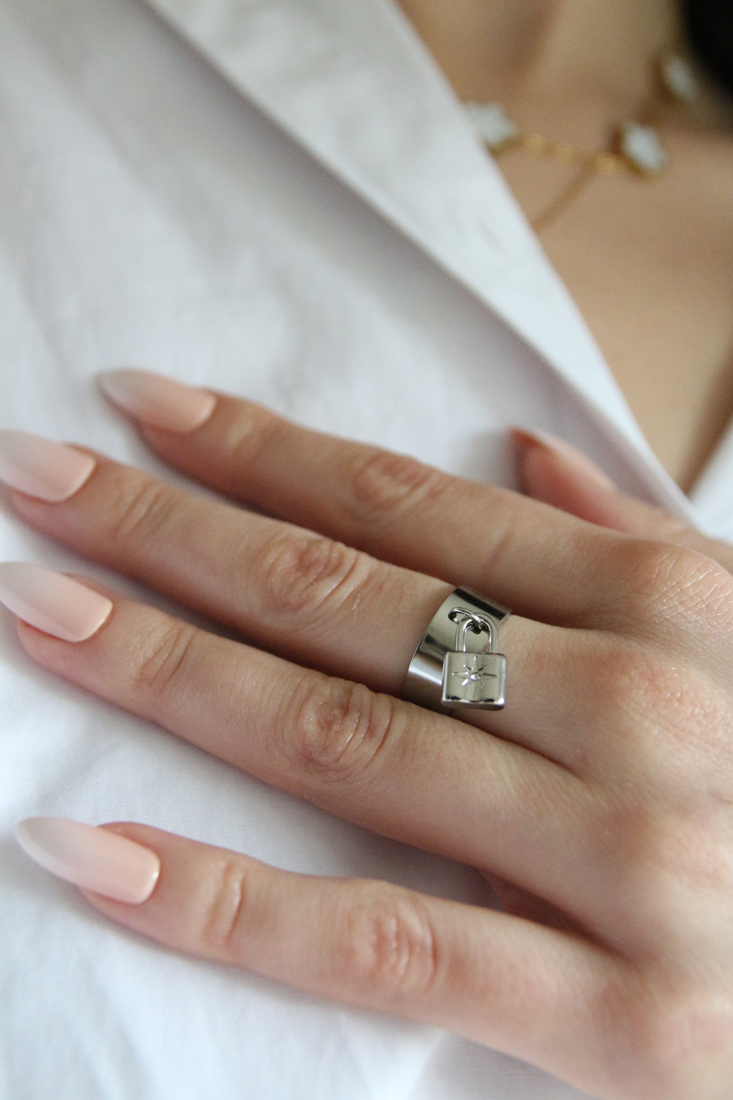 Bague cadenas argenté