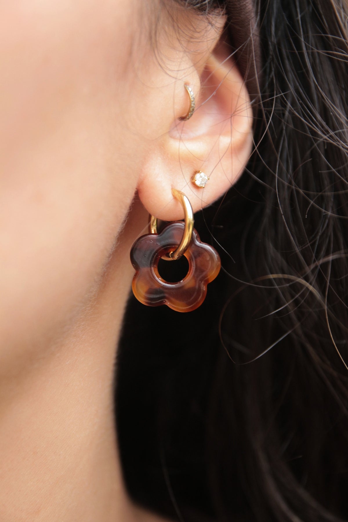 Boucles d'oreilles fleur résine léopard marron - FLORE