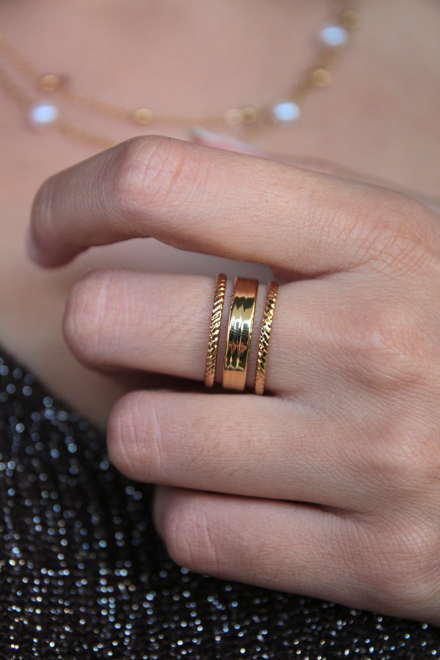 Bague triple anneaux dorée - NALA