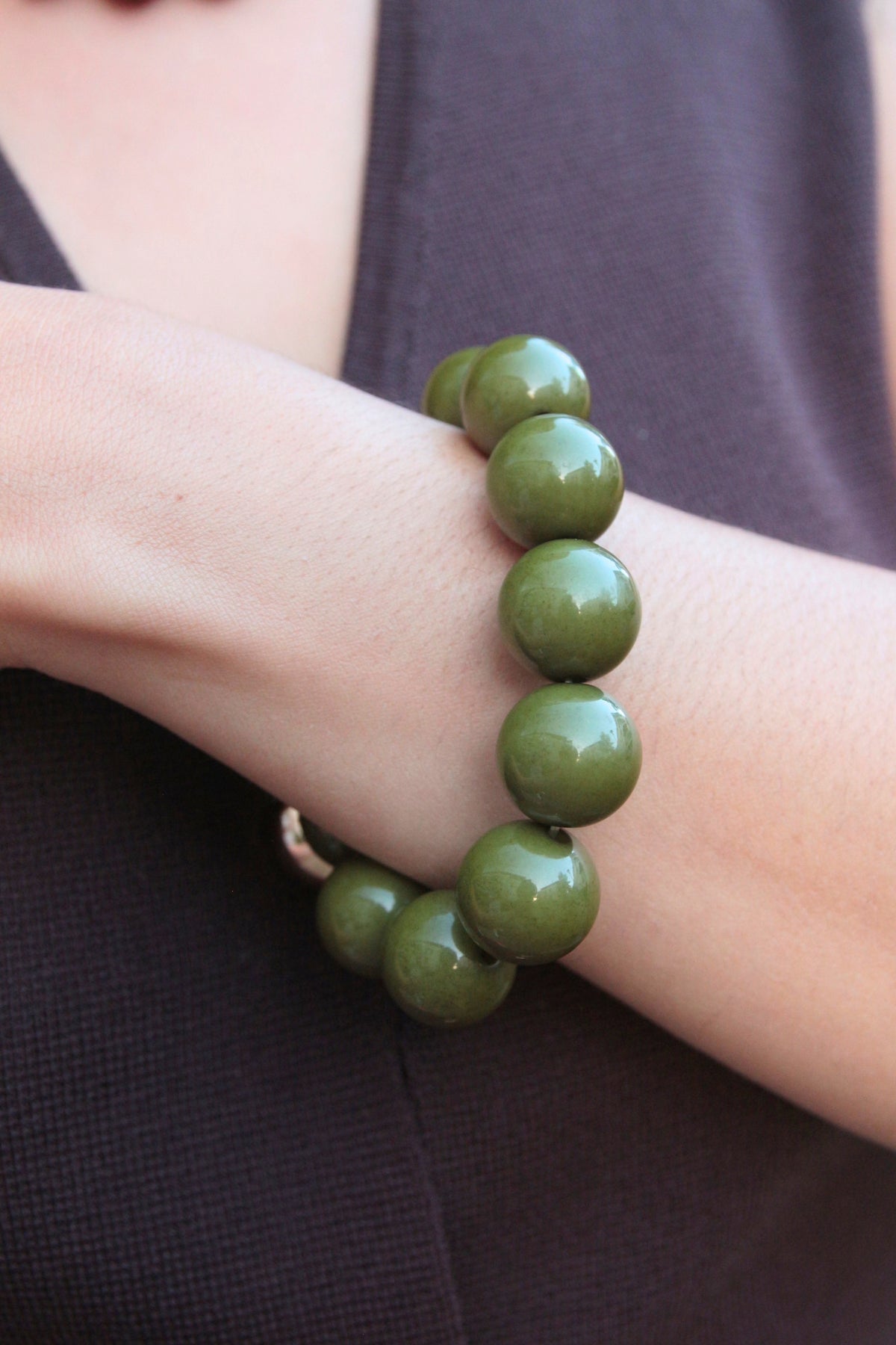 Bracelet grosses perles - VERT OLIVE