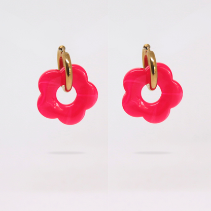 Boucles d'oreilles fleur résine rose fuchsia - FLORINE
