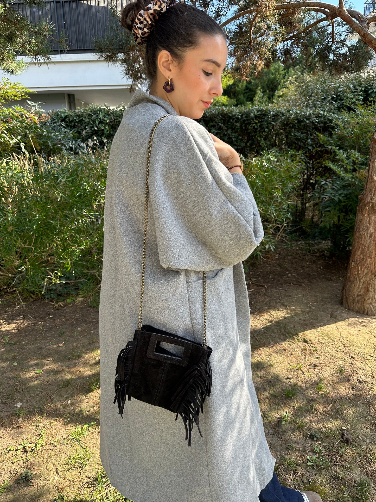 Sac bandoulière daim noir - MAYA