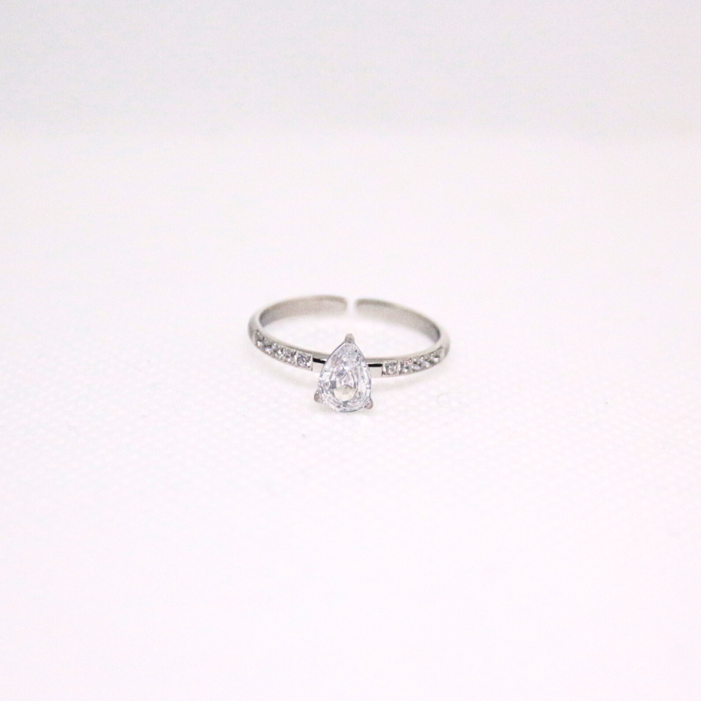 Bague solitaire goutte argentée - GINA