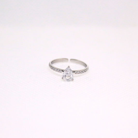 Bague solitaire goutte argentée - GINA