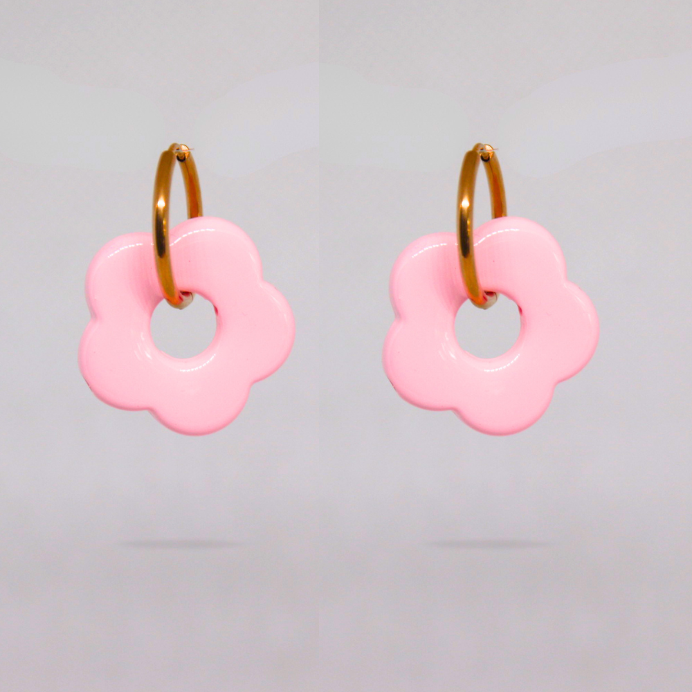 Boucles d'oreilles fleur résine rose bonbon - FLORINE