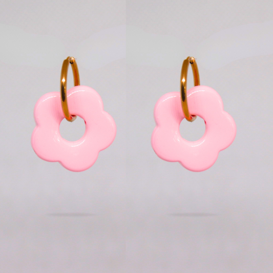 Boucles d'oreilles fleur résine rose bonbon - FLORINE