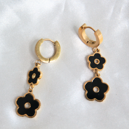 Boucles d'oreilles pendantes fleurs noires - Flora