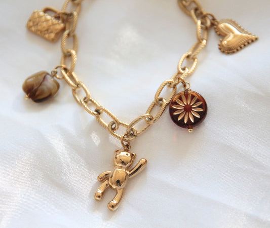 Bracelet breloque doré et marron - TEDDY