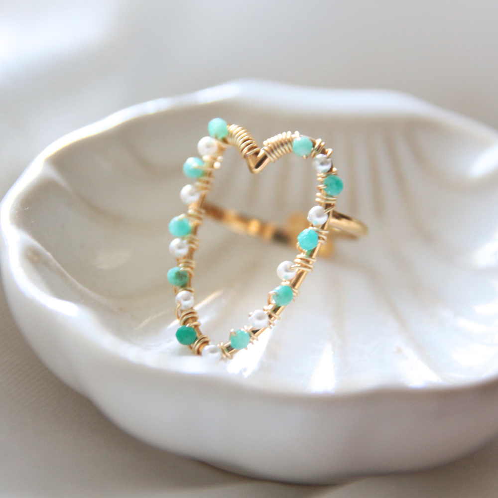 Bague coeur ouverte perles - APHRODITHE