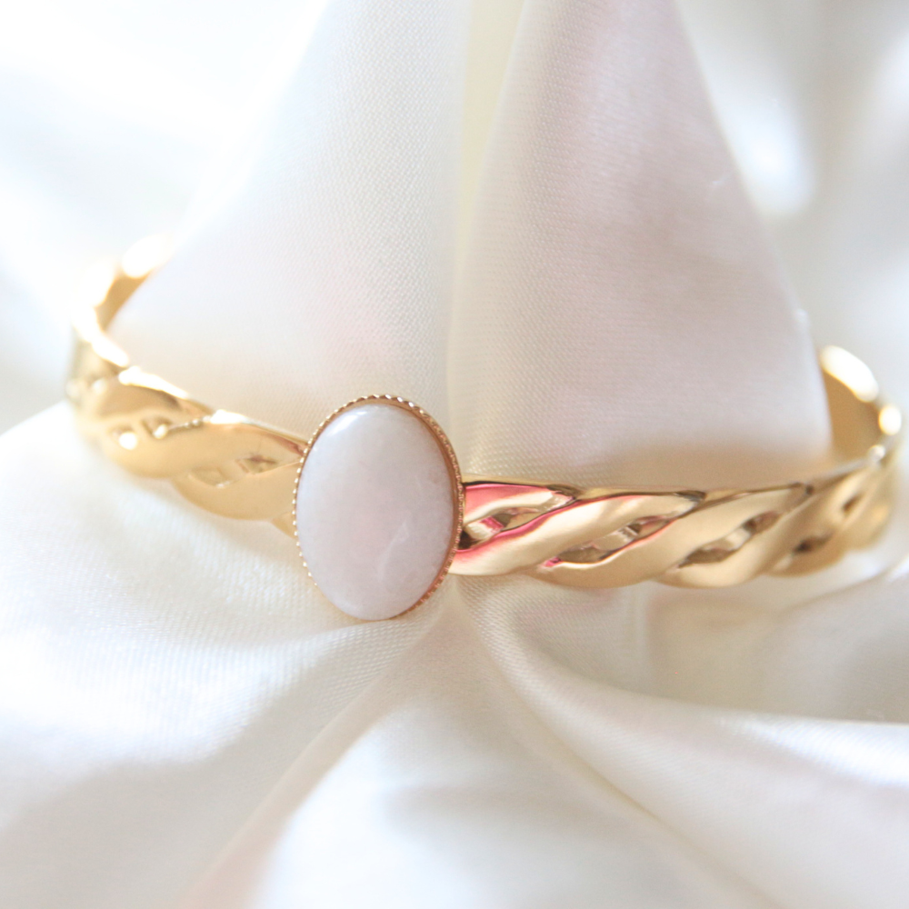 Bracelet jonc pierre blanche - PAROS