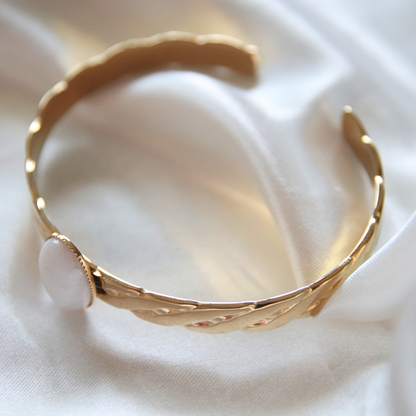 Bracelet jonc pierre blanche - PAROS