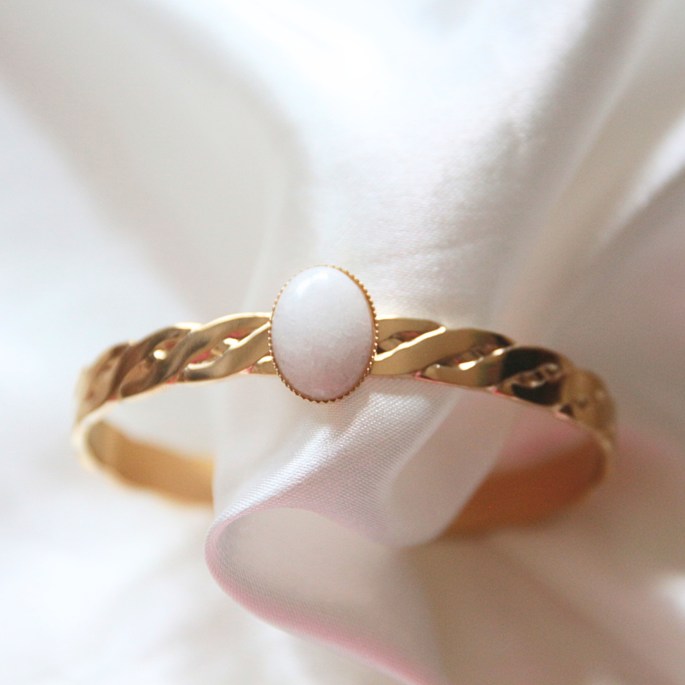 Bracelet jonc pierre blanche - PAROS
