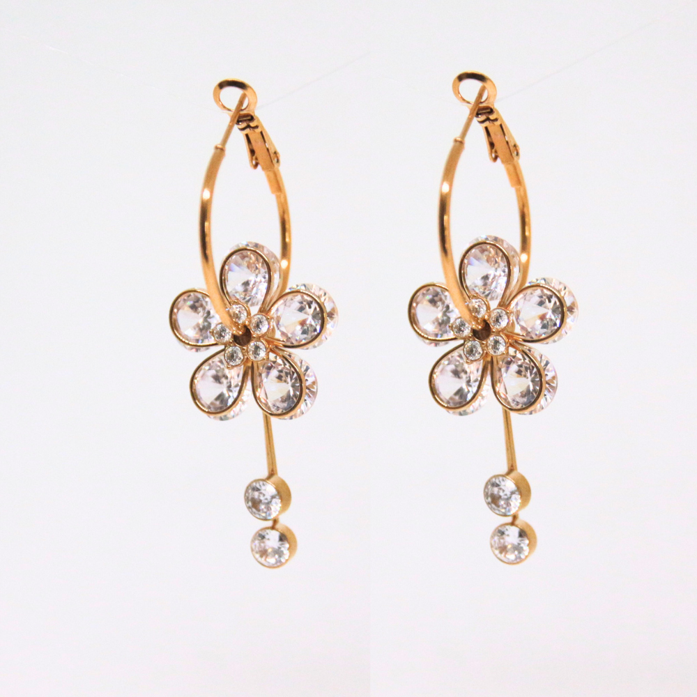 Boucles d'oreilles pendantes fleur cristaux - DIVINA