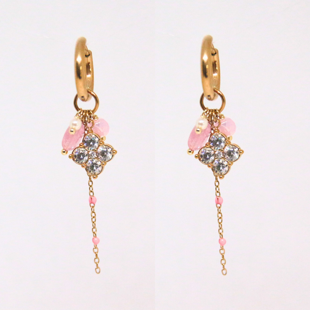 Boucles d'oreilles pendantes trèfle - PINKY