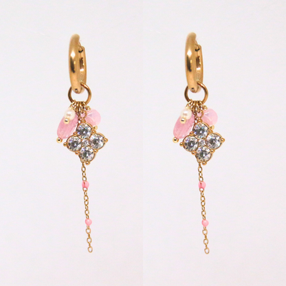 Boucles d'oreilles pendantes trèfle - PINKY