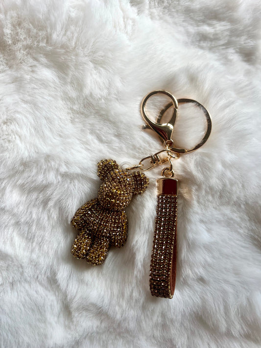 Porte clé ours paillettes - DORÉ