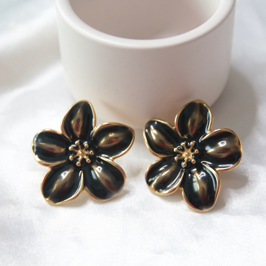 Boucles d'oreilles fleur métal marron foncé - FLORA